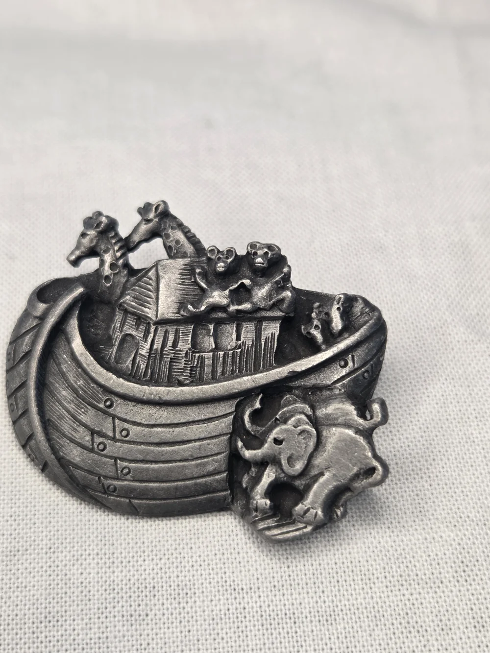Vintage Pewter Noah's Ark Pin Brooch